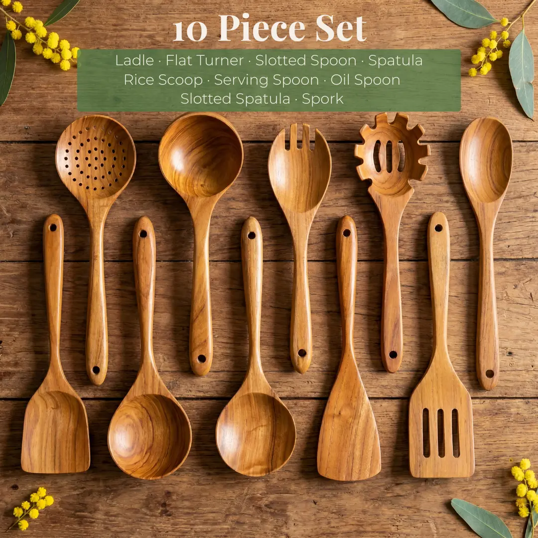 MINJIA - Natural Teak Wooden Utensil Set