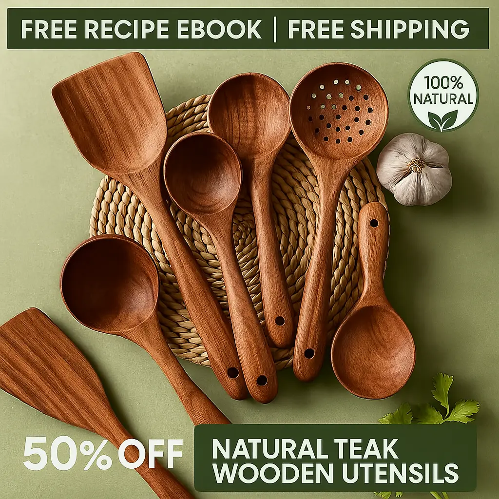 MINJIA - Natural Teak Wooden Utensil Set