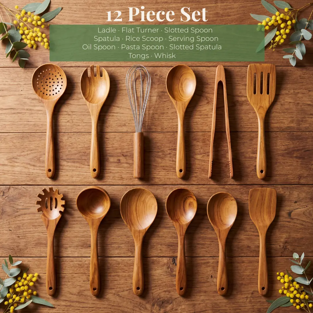 MINJIA - Natural Teak Wooden Utensil Set